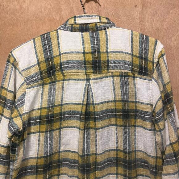 American Eagle Women’s Plaid Flannel Button Down Size Medium Boyfriend Fit Gold - Picture 9 of 13